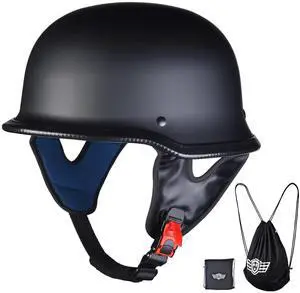 AHR RUN-G DOT German Style Motorcycle Half Helmet Open Face Cruiser Chopper Biker Skull Cap Helmet Black XL