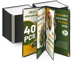WeChef 40 Pack Restaurant Menu Covers 8.5 x 11inch Book Style 4 Pages 8 Views