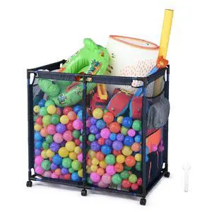 Yescom Metal Frame 6 Wheels Large Mesh Pool Storage Bin Netting Organizer, 37"x24"x35" Rolling Storage Cart, Upgrade Sturdy Connector, Extra Large Side Pockets for Float Goggles Container, Blue