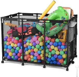 Yescom Metal Frame 10 Wheels Rolling Mesh Pool Storage Bin XX-Large Pool Floats Storage Organizer for Pool Toys Balls Pool Noodles, Upgrade Sturdy Connector, Stable & Easy to Move, 48"x30"x34", Black