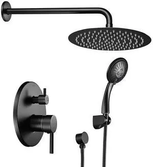 Aquaterior Shower Faucet Set Wall Mount Concealed Mixer Round Shower Head Black