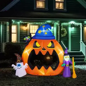 Yescom 6.9 FT Halloween Inflatables Outdoor Yard Decoration,Blowup Pumpkin,Ghost,Witch,Cat LED Light 2025