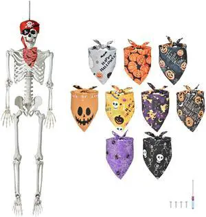 Yescom Pirate Life Size Skeleton Poseable 5.4Ft with Fall Dog Bandana for Halloween Party Decorations 2025