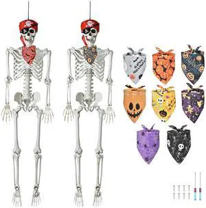 Yescom 2Pcs Pirate Life Size Skeleton Poseable 5.4Ft with Fall Dog Bandana for Halloween Decorations 2025