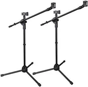 2 Pack Microphone Tripod Stand Rotating Boom Arm Dual Mic Clip Height Adjustable