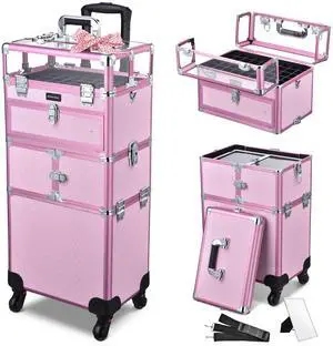 Byootique 2in1 Nail Polish Organizer Rolling Makeup Train Case Manicure Storage