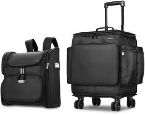 Byootique Rolling Makeup Train Case w/ Backpack Travel Barber Cosmetic Storage