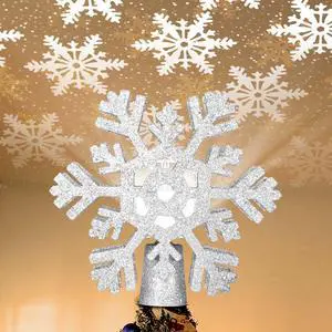 Yescom Christmas Tree Topper Star,3D Silver Snowflake Rotating Projector,LED Lights, Xmas Decoration