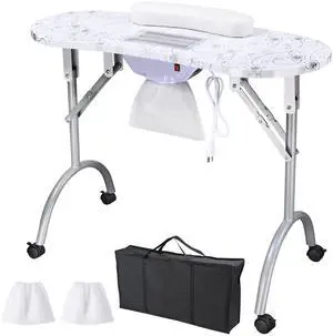 Byootique Portable Folding Manicure Nail Table Station Salon Desk Vented Beauty Spa