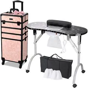 Byootique Folding Manicure Nail Table 4in1 Rolling Makeup Train Case CB Dusk