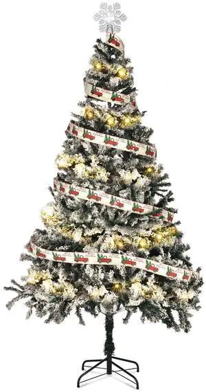 7.5 Ft White Christmas Tree Artificial w/ Topper & 66FT Fairy Lights Xmas Decor