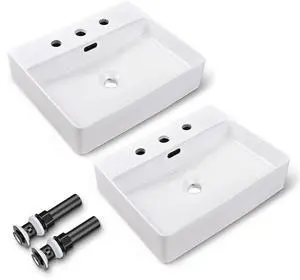 Aquaterior 2 Pack 20" Rectangle Bathroom Vessel Sink Ceramic Above Counter Basin