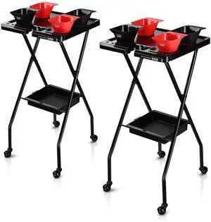 Byootique Folding Salon Tray on Wheels w/ Drawer Beauty Barber Shop Hair 2 Pack