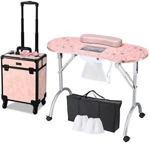 Byootique Folding Manicure Table Nail Desk & Rolling Makeup Train Case CB Dusk