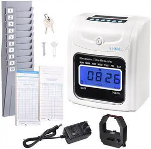 Attendance Punch Time Clock Employee Payroll Recorder LCD Display w/ 100 Cards