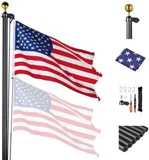 Yescom Bravery 25ft 13 Gauge Sectional Flag Pole Kit Aluminum for Outside House Inground Yard Garden Residential