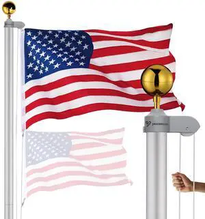 Yescom Bravery 25ft 13 Gauge Thicken Sectional Flag Pole Kit for Outside House with USA Flag Top Sliver
