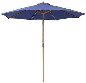 LAGarden 9Ft Patio BOHO Market Patio Umbrella 260GSM Acrylic Fabric 5-Year-Non-Fading Resort Outdoor Market Hyacinth Blue