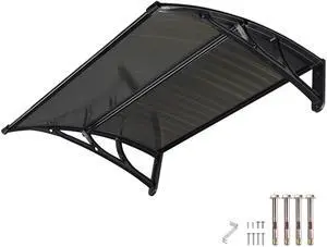 Yescom 39"X29" Window Awning Door Canopy Polycarbonate Anti-UV30+ Cover Outdoor Rain Snow Protection Patio Brown Board