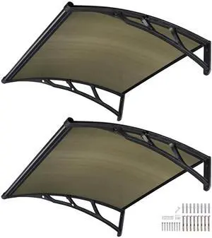 Yescom 2Pcs 40"X40" Window Patio Awning Door Canopy Polycarbonate Anti-UV50+ Cover Outdoor Rain Snow Protection Brown