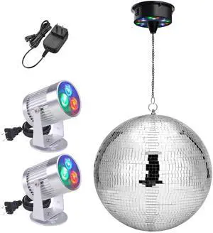 Yescom 16" Large Disco Ball with Motor and Lights 6RPM Rotator & 2PCS 3W RGB Spotlights for 70s 80s Party DJ Bands Studio Event