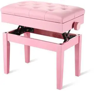 Yescom Adjustable Duet Piano Bench PU Leather Padded Wooden Keyboard Storage