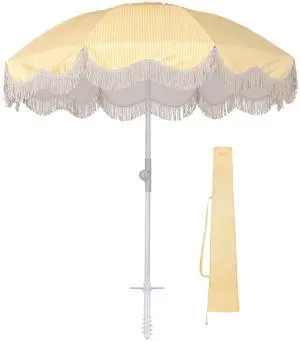 LAGarden Ocean 6 Ft Beach Umbrella with 8 Ribs Sand Anchor Push Button Tilt with Heavier Tassle Carry Bag Outdoor Beach Pool Party Yellow Stripe