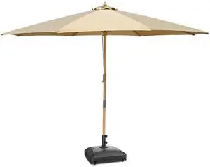 Yescom 13ft XL Heavy Duty Solid Wood Outdoor Patio Umbrella with Base Parasol Wheels Stand for Bistro Market Table Garden Deck Yard Poolside Tan