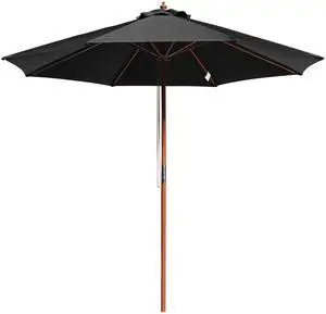 Yescom 9FT Wooden Patio Umbrella UV30+ for Beach Pool Wedding Party Table Market Garden Yard Hotel Deck Cafe Black