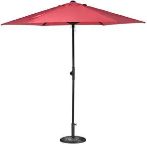 Yescom 7.5ft Outdoor Patio Umbrella with Base Included Heavy Duty Weighted Stand Holder with Scale Tilt Sunshade Garden Parasol for Yard Deck Market Pool Red
