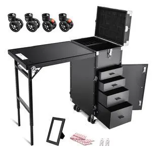 Byootique Aluminum Rolling Nail Table with 4 pcs Replacement Wheels Portable