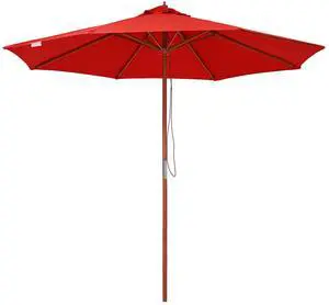 Yescom 9FT Wooden Patio Umbrella UV30+ for Beach Pool Wedding Party Table Market Garden Yard Hotel Deck Cafe Red