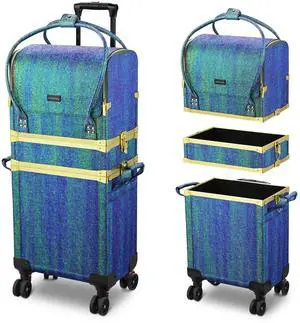 Byootique Malachite Green Makeup Train Case Lockable Rolling Cosmetic Trolley