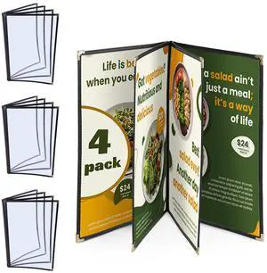 WeChef 4 Pack Menu Cover 8.5x11" 4 Page 8 View Restaurant Hotel Cafe Fold Book
