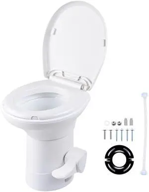 RV Toilet Porcelain Enamel Gravity Flush Camper Trailer Toilet Elongated High Profile for Travel