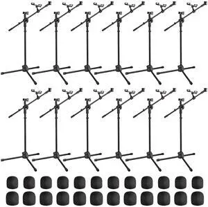 12 Packs Microphone Boom Arm Stand Dual Mic Clips Adjustable Tripod Phone Holder