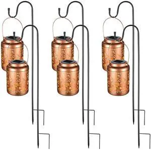 LAGarden Hummingbird Solar Lantern with Shepherds Hooks Outdoor Hanging Decor Light Christmas Gifts Yard Patio 6Pack