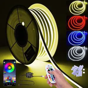 DELight 100FT RGB Neon Rope Lights with Remote Control & APP AC 110V IP65 Waterproof Music Sync Dimmable Cuttable DIY DEL-D100R