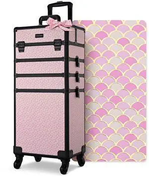 Byootique Large Rolling Makeup Case on Wheels 4in1 Cosmetology Art Deco Bloom