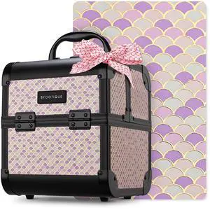 Byootique Makeup Train Case with Mirror Cosmetic Box for Nail Art Deco Tyrian