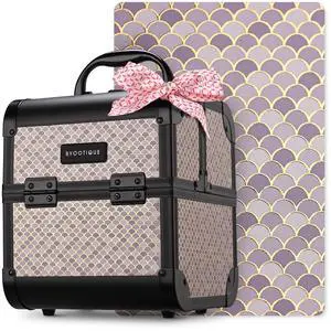 Byootique Makeup Train Case with Mirror Cosmetic Organizer Art Deco Graphite