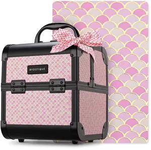Byootique Makeup Train Case with Mirror Travel Case for Barber Art Deco Bloom