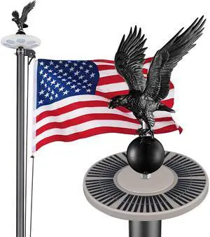 Yescom Bravery 30' Aluminum 13Gauge Sectional Flag Pole Kit w/ Solar Powered Light US Flag Eagle Topper for Outside House Outdoor