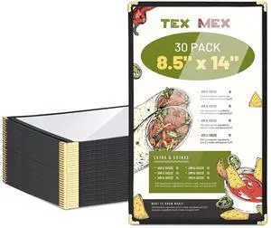 WeChef 30 Packs Restaurant Menu Covers 8.5 x 14 Single Page 1 Page 2 Views Black