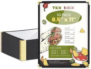 WeChef 30 Packs Restaurant Menu Covers 8.5 x 11 Single Page 1 Page 2 Views Black