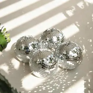 Yescom 4PCS 7" Mirror Disco Ball Set Small Mini Hanging Decor for 70s 80s Party Events Wedding DJ Dance Club Stage Lighting Silver