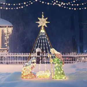 Yescom 6Ft Lighted Christmas Nativity Scene Decoration with LED Lights for Indoor Outdoor Yard Lawn Porch Holiday Display
