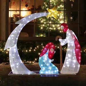 Yescom 3.7FT Lighted Christmas Nativity Scene Decoration with 170 White LED for Indoor Outdoor Yard Lawn Porch Holiday Display