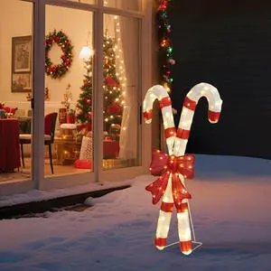 Yescom Christmas Pre-lit LED Candy Cane Lights Red Bowknot with Metal Frame for Outdoor Indoor Yard Garden Porch Holiday Displays