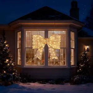Yescom Giant Pre-lit Christmas Bow Decoration with 124 Warm White LED Lights Metal Frame for Front Door Gate Wall Indoor Outdoor Holiday Party, Golden